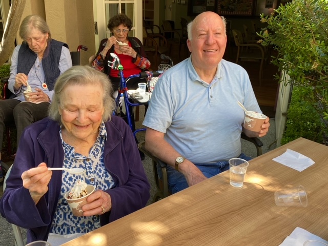 Seniors at a local care facility gather together for Ice Cream Day