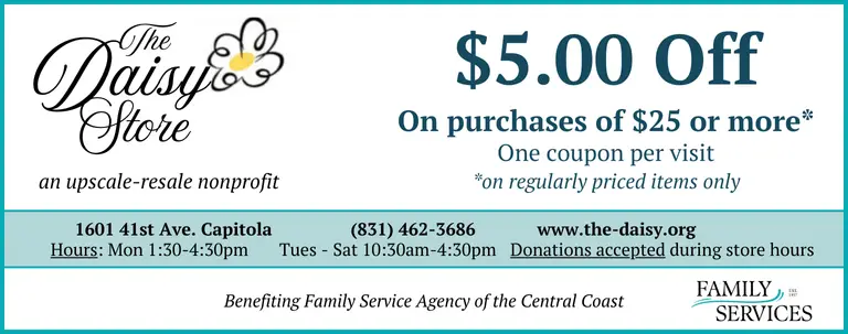 A coupon for $5.00 off your purchase at the Daisy Store